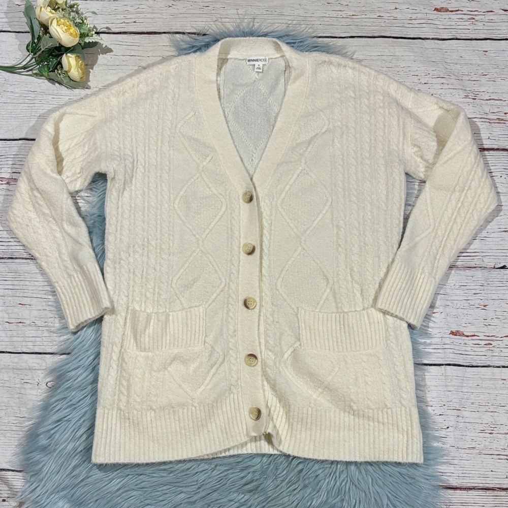 Minnie Rose Cream Button-Up Wool Blend Cardigan